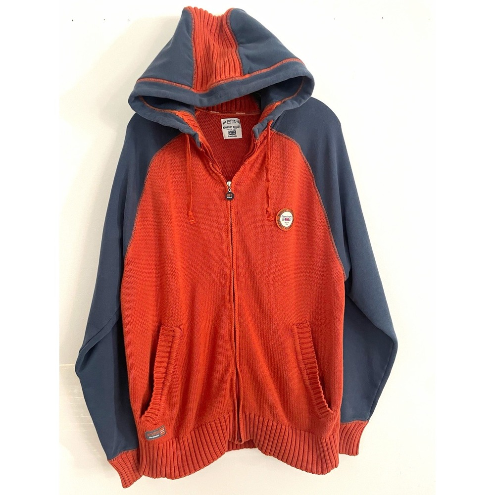 Vtg Reebok Classic Newport Classic Knit Hoodie Jacket Orange Grey Heavy Men XL